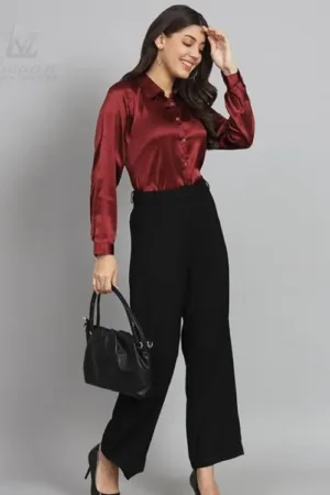 Solid Satin Formal Shirt for Women